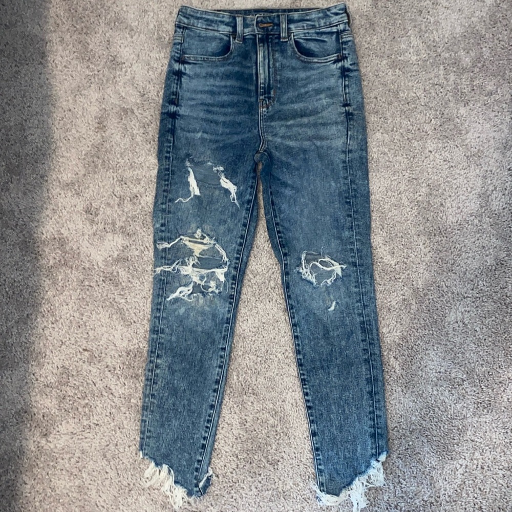 American Eagle Highest Rise Destroyed Crop Jeggings